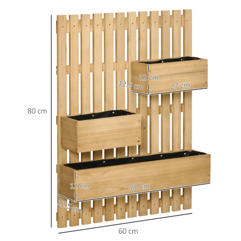 Best Wall-mounted Wooden Garden Planters with Trellis, Drainage Holes and 3 Planter Boxes for Patio, Natural - Image 3