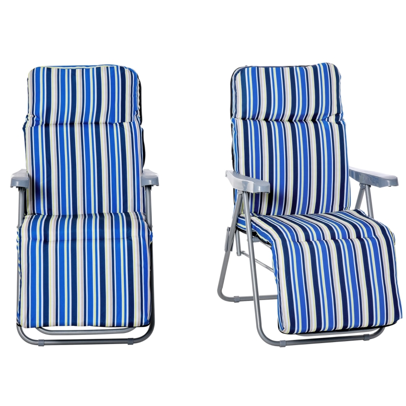 Best Reclining Garden Chair Set of 2, 5-Level Adjustable Zero Gravity Chairs with Cushions, Folding Sun Lounger Garden Recliner Chairs with Armrests for Outdoor, Patio, Blue Stripe - Image 15