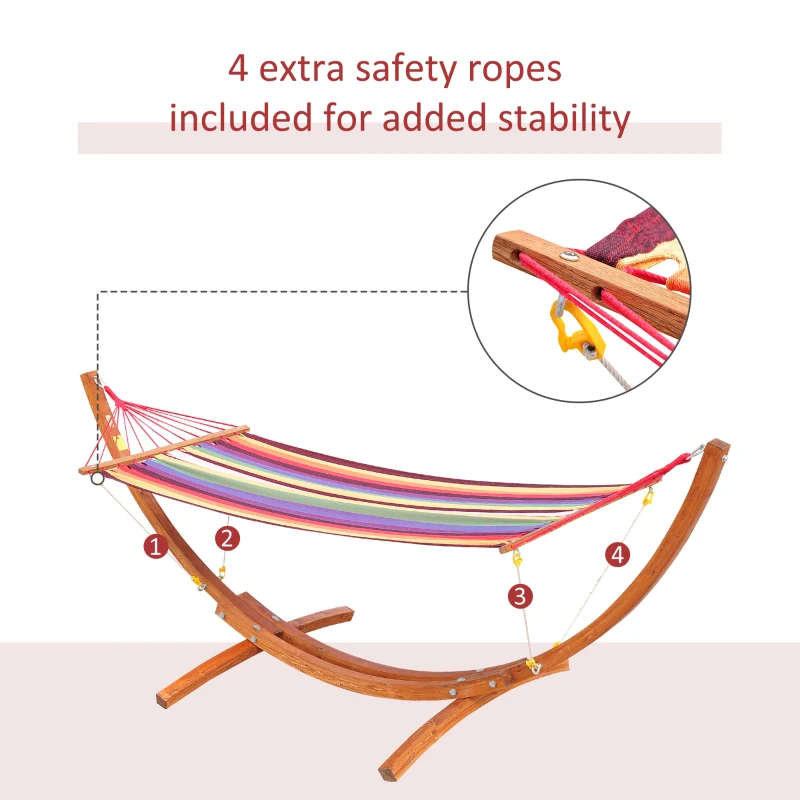 Best Outdoor Hammock with Stand, Free Standing Hammock with Arc Wooden Frame and 200 x 100cm Fabric, Garden Swing Hanging Bed with Safe Ropes, Multicolour - Image 5
