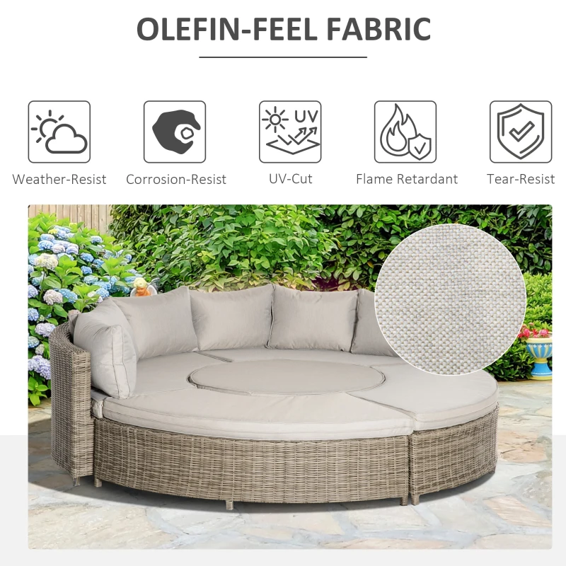 Best 5 Pieces Outdoor PE Rattan Round Garden Daybed with Cushions, Aluminium Patio Furniture Set Lounge Chair Conversation Sofa Set with Liftable Coffee Table and Protect Cover, Grey - Image 7