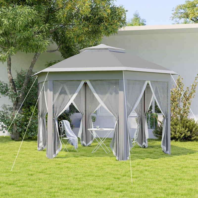 Best 3 x 4m Garden Gazebo Hexagon Pop Up Gazebo Party Tent Canopy Double Roof Instant Shelter with Netting and Carry Bag for Outdoor Patio, Dark Grey - Image 10