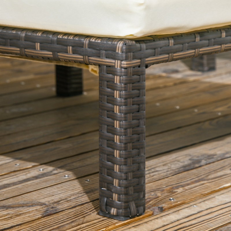 Best Set of Two Reclining Rattan Sun Loungers, with Cushions - Brown/Cream - Image 9