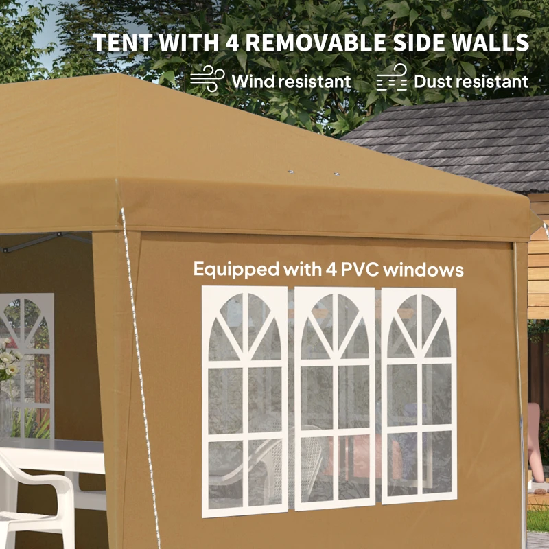 Best 3 x 6m Pop-Up Gazebo, with Removable Walls - Khaki - Image 8