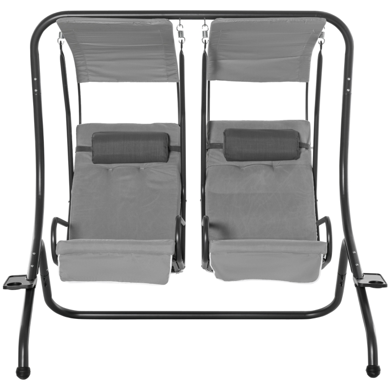 Best Canopy Swing 2 Separate Relax Chairs w/ Handrails and Removable Canopy Grey - Image 12