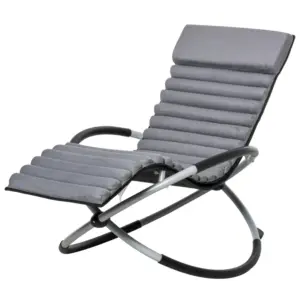 Best Metal Orbital Rocking Chair Folding Lounger Anti-drop with Padded Mat Removable Design 145x74x86cm Black Grey