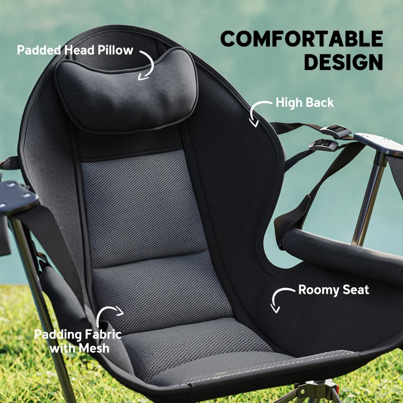 Best Hammock Camping Chair Set of 2, Adjustable Back Swinging Camping Chair Portable Swinging Chair with Cup Holder, Headrest, Padded Seat and Carry Bag for Travel Fishing Hiking, Black - Image 5