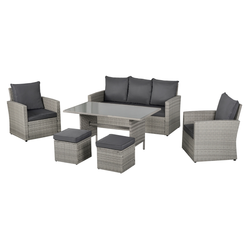 Best Six-Piece Rattan Sofa Set, with Glass-Top Table - Mixed Grey - Image 13