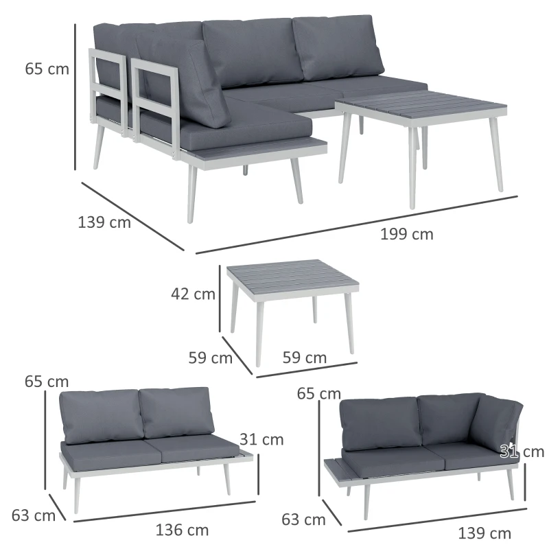 Best 3 Piece Garden Furniture Set with 5-Level Adjustable Lounger, L Shaped Garden Corner Sofa with Cushions, Mesh Seat, Slatted Wood-Grain Table, Outdoor Furniture Set for Conservatory, Grey - Image 3
