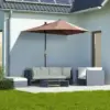 Best 2m Half Parasol Market Umbrella Garden Balcony Parasol with Crank Handle, Base, Double-Sided Canopy, Coffee - Image 2