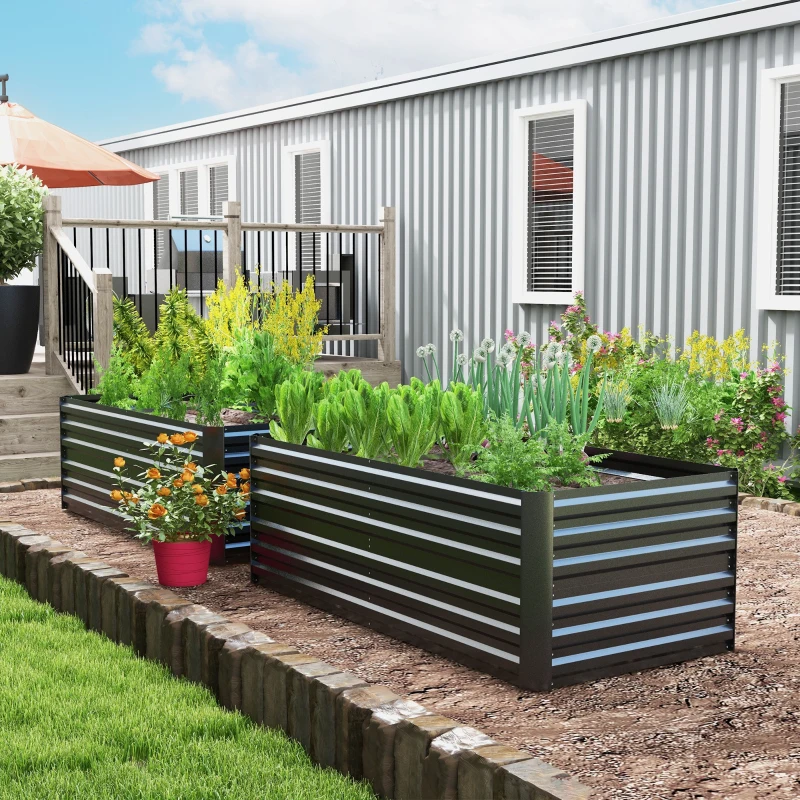 Best Set of 2 Raised Beds for Garden, Galvanised Steel Outdoor Planters with Multi-reinforced Rods for Vegetables, Plants, Flowers and Herbs, 180 x 90 x 59 cm, Dark Grey - Image 2