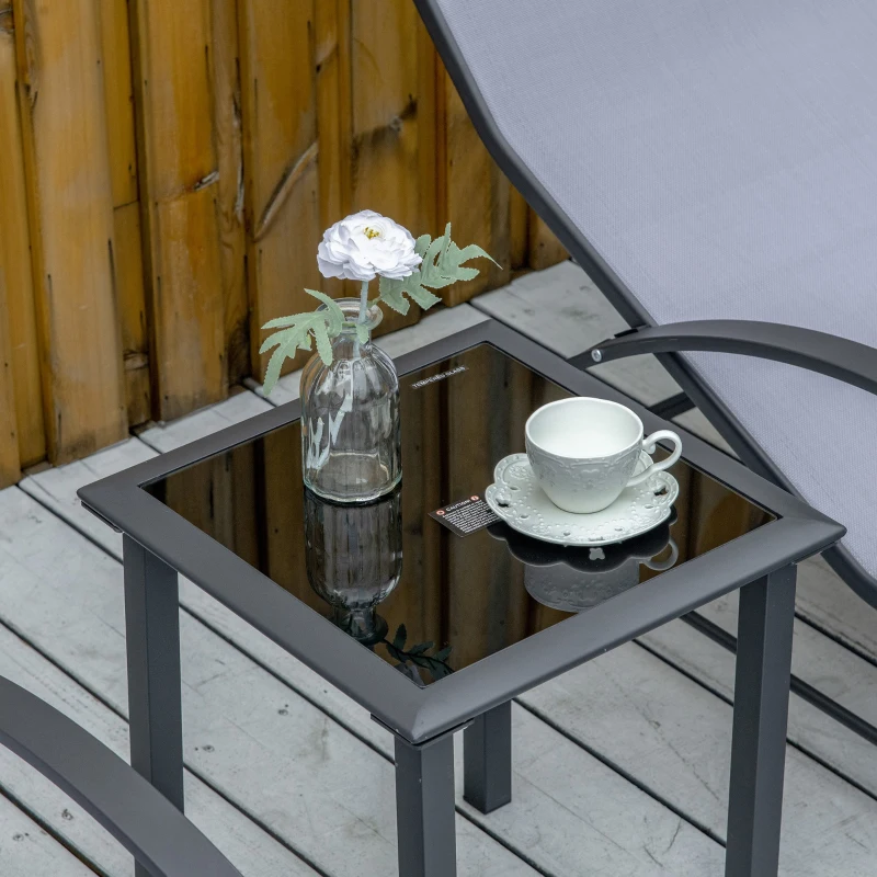 Best 3 Pieces Lounge Chair Set Metal Frame Garden Outdoor Recliner Sunbathing Chair with Table, Light Grey - Image 8