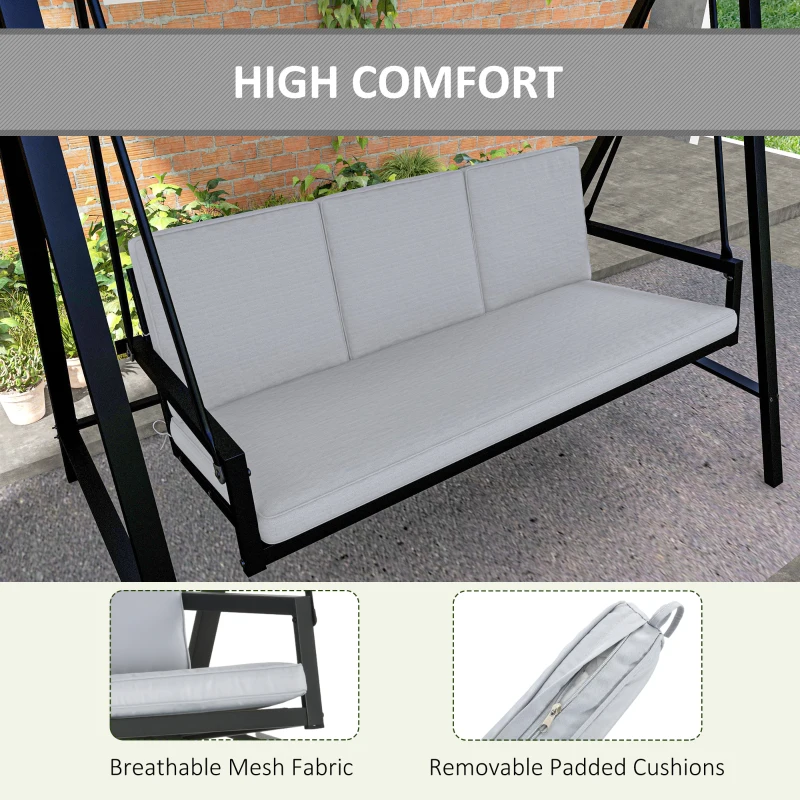 Best Three-Seat Garden Swing Chair, with Adjustable Canopy - Grey - Image 5