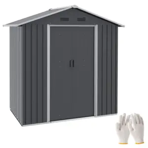 Best 6.5x3.5ft Metal Garden Storage Shed for Outdoor Tool Storage with Double Sliding Doors and 4 Vents, Dark Grey