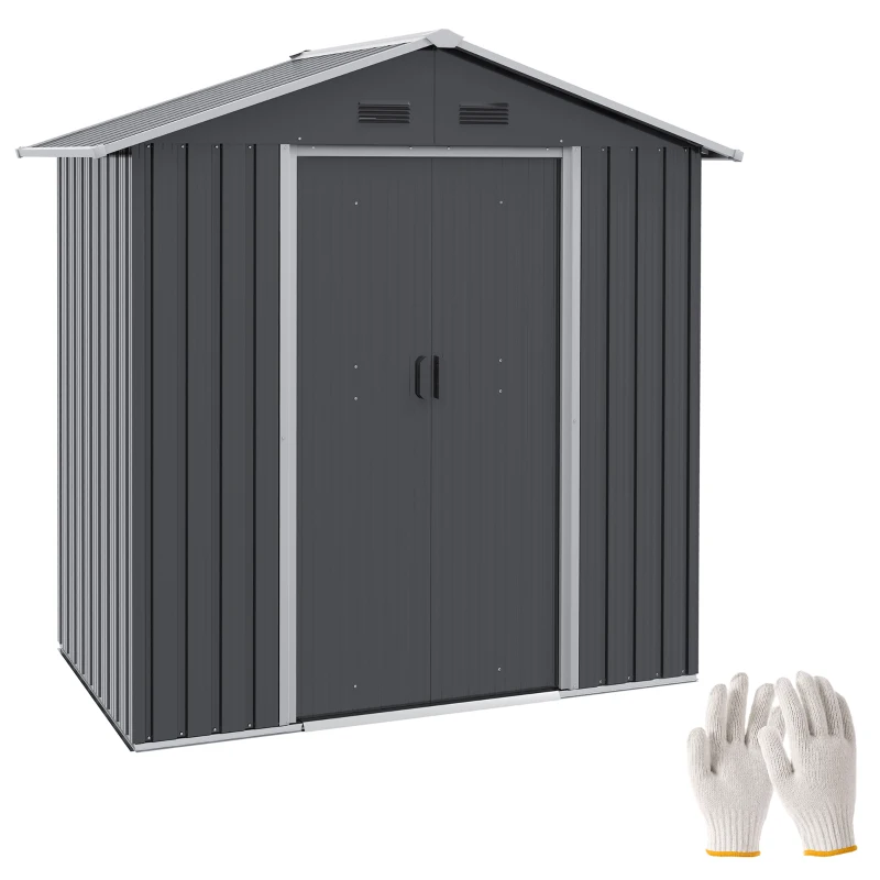 Best 6.5x3.5ft Metal Garden Storage Shed for Outdoor Tool Storage with Double Sliding Doors and 4 Vents, Dark Grey