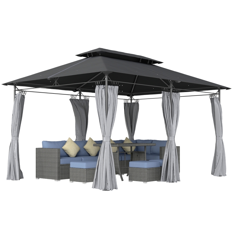 Best 3 x 4m Metal Frame, Two-Tier Roof Gazebo - Dark Grey - Image 10