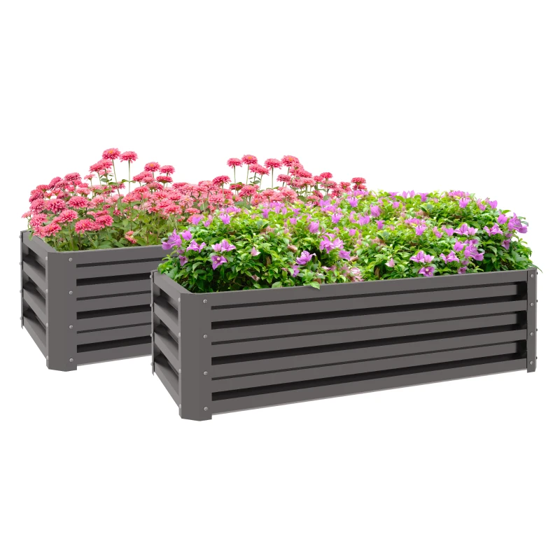 Best Steel Raised Beds for Garden, Outdoor Planter Box, Set of 2, for Flowers, Herbs and Vegetables, Dark Grey