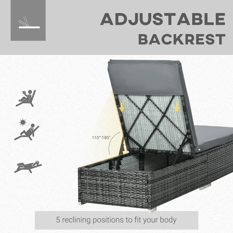 Best PE Rattan Sun Lounger, Five-level Adjustable Recliner Bed Chair with Soft Padded Cushion for Patio, Garden, Mixed Grey - Image 6