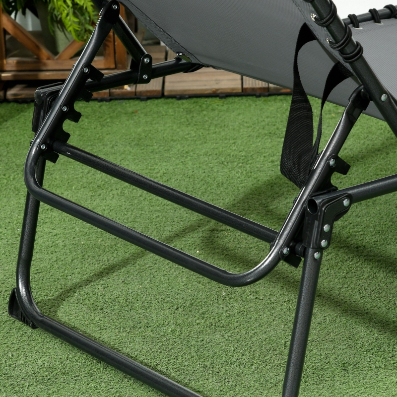 Best Folding Sun Lounge with 5-level Reclining Back, Outdoor Tanning Chair with Reading Hole, Outdoor Sun Lounge with Side Pocket, Headrest, for Beach, Yard, Patio, Grey - Image 9