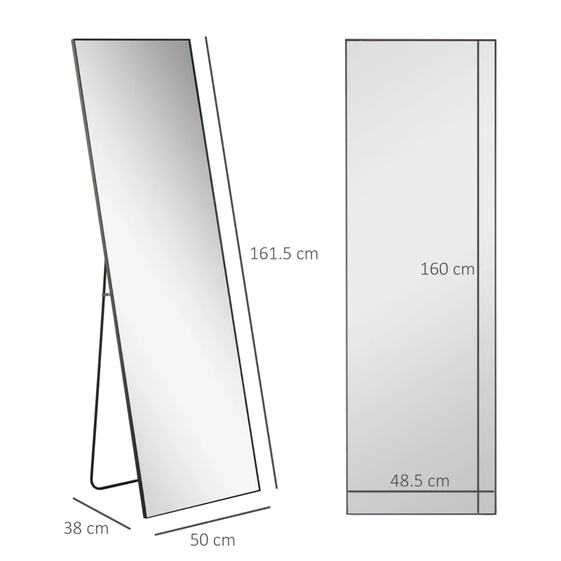 Best Full Length Dressing Mirror, Floor Standing or Wall Hanging, Aluminium Alloy Framed Full Body Mirror for Bedroom, Living Room, 50 x 161.5cm, Black - Image 3