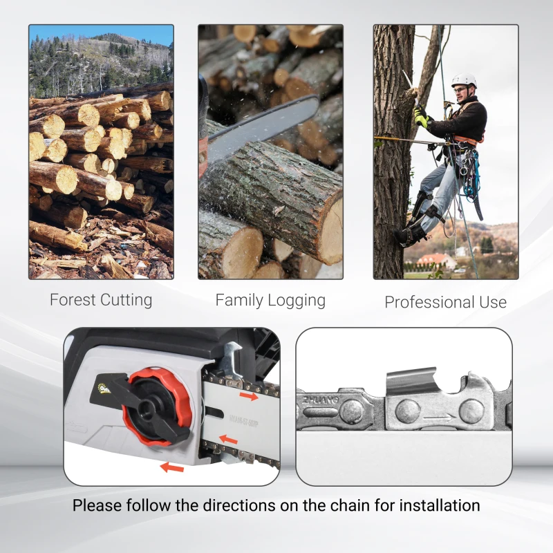DURHAND 1600W Electric Chainsaw with Double Brake, Tool-Free Chain Tensioning and 16inch Guide Bar and Chain, Power Saw to Cut Wood, Auto Chain Lubrication - Image 7