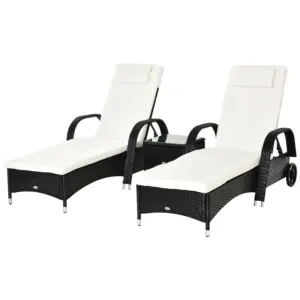 Best 2 Seater Rattan Sun Lounger Set with Side Table Black