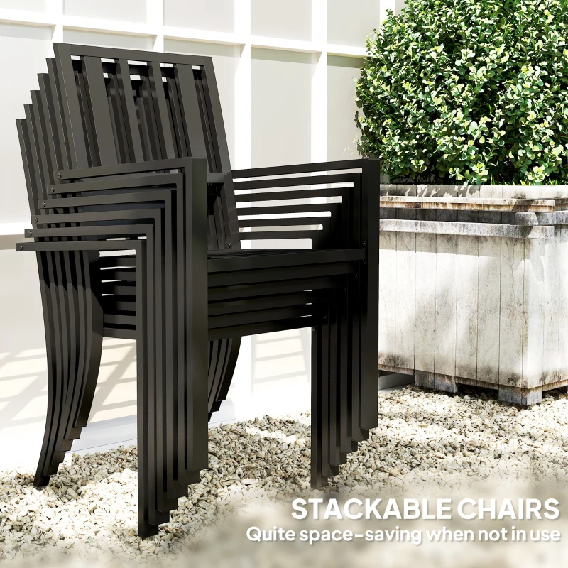 Best 7 Pieces Garden Table and Chairs 6 Seater Outdoor Table and Chairs with Umbrella Hole, for Poolside, Garden, Black - Image 4