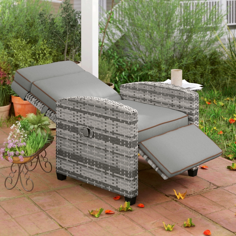 Best 145° Reclining Rattan Armchair, with Footrest - Mixed Grey/Grey - Image 9