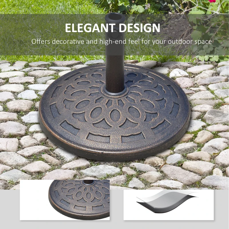 Best 14kg Round Garden Parasol Base Holder Decorative Resin Market Umbrella Stand with Adjustable Coupler, Bronze - Image 4