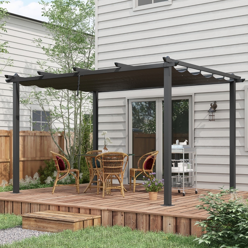 Best 3 x 4m Aluminium Pergola, with Retractable Roof - Dark Grey - Image 12