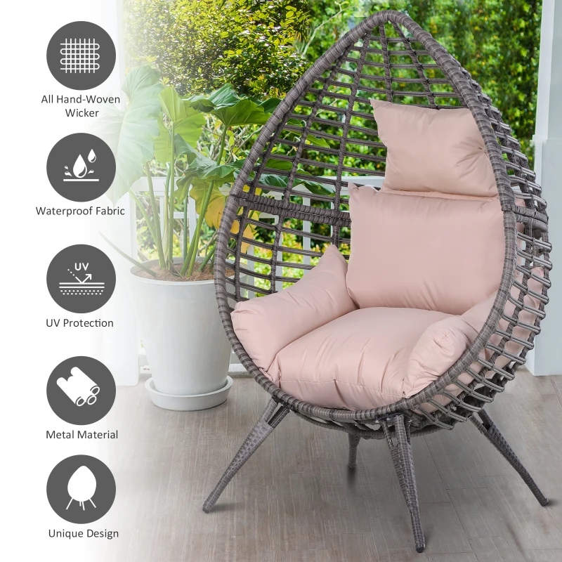 Best Garden Egg Chair, Teardrop Outdoor PE Rattan Chair with Full-body Soft Padded Cushion, Grey - Image 4