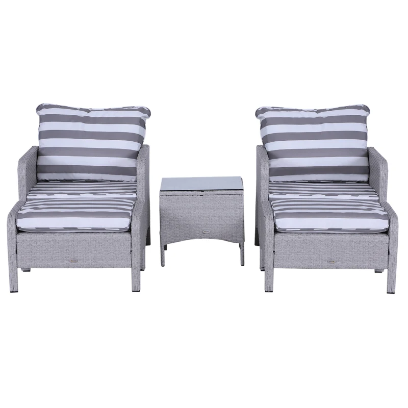 Best 5 Pieces PE Rattan Garden Furniture Set with 10cm Thick Padded Cushions, Wicker Weave Outdoor Seating Chairs with 2 Armchairs, 2 Stools, Glass Top Table, Grey and White - Image 7