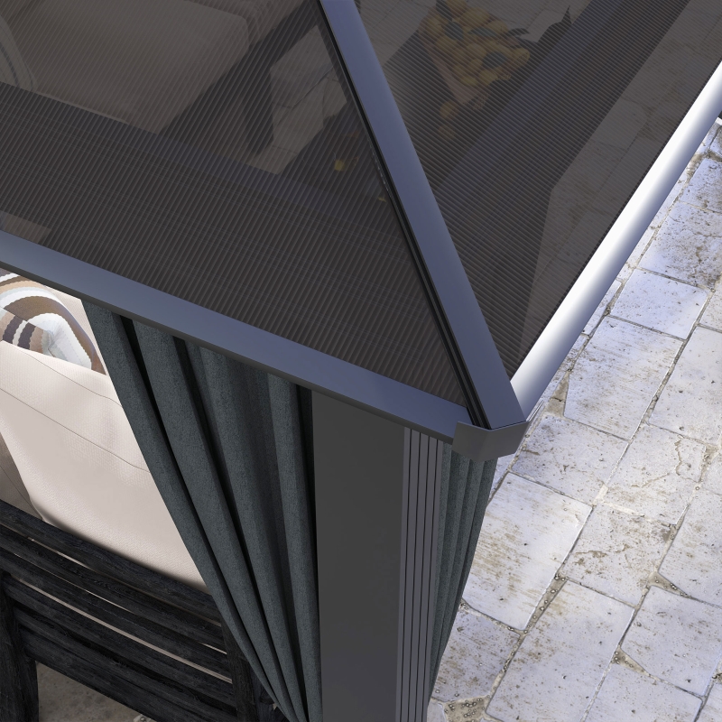 Best 3 x 3.6m Hardtop Gazebo Canopy with Polycarbonate Roof, Aluminium Frame, Permanent Pavilion Garden Gazebo with Netting and Curtains for Patio, Deck, Dark Grey - Image 9