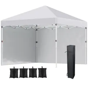 Best 3 x 3 (M) Pop Up Gazebo, UPF 30+ with 2 Sidewalls, Leg Weight Bags and Wheeled Bag, Height Adjustable Party Tent Event Shelter for Garden, Patio, White
