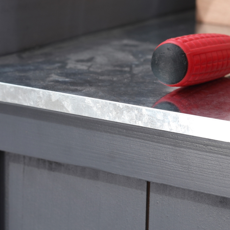 Best Garden Storage Cabinet, Outdoor Tool Shed, Potting Bench Table with Galvanized Top and Two Shelves for Yard Tools or Pool Accessories, Grey - Image 9