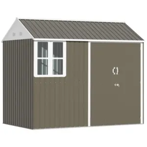 Best 8 x 6 ft Galvanised Garden Shed, Outsoor Metal Storage Shed with Double Doors Window Air Vents for Patio, Lawn, Grey