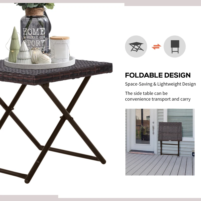 Best Folding Rattan Garden Coffee Table, Small Square Outdoor Bistro Side Table with Rattan Top for Patio, Balcony, Porch, 40 x 40 x 40 cm, Brown - Image 6