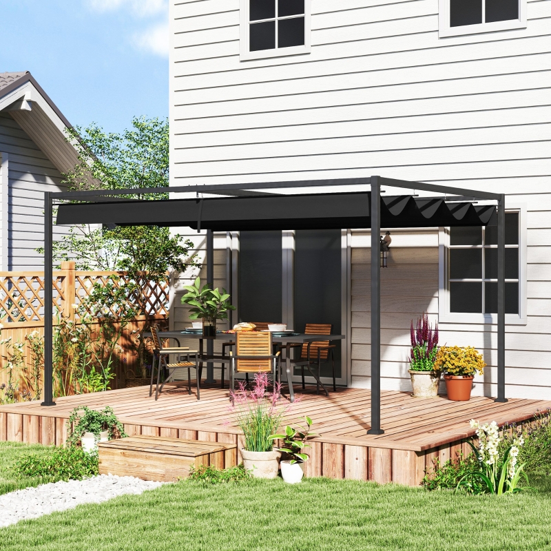 Best 4 x 3m Metal Pergola, with Retractable Canopy Roof - Black - Image 10