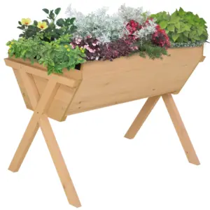 Best Large Fir Wood Raised Plant Stand Oak Tone