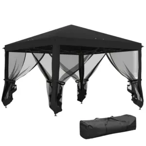 Best 3 x 3 m Pop Up Gazebo, 420D Garden Tent Canopy with Removable Mesh Sidewall Netting, Carry Bag for Garden Patio Outdoor, Black