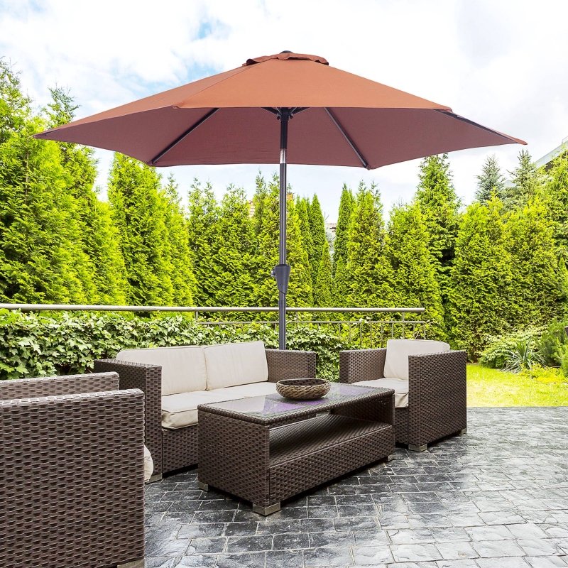 Best 2.6M Garden Parasol Umbrella with Tilt and Crank, Outdoor Sun Parasol Sunshade Shelter with Aluminium Frame, Coffee - Image 10