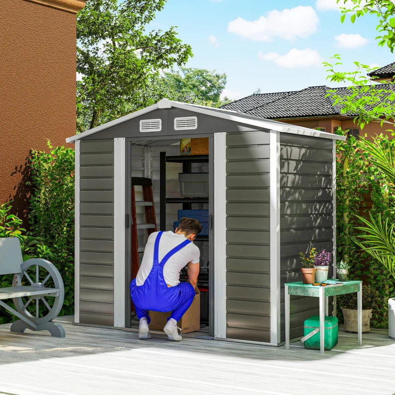 Best 7 x 4ft Garden Shed, Easy to Assemble, Upgraded Galvanised Steel Frame with Foundation Kit, Double Doors with Lock, Outdoor Metal Shed with Vents and Gloves, Garden Storage Shed, Dark Grey - Image 2