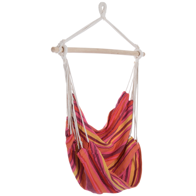 Best Outdoor Hanging Rope Chair with Cotton Rope, Garden Hammock Chair with Wooden Support Bar Cotton Cloth, Portable Garden Chair for Patio & Tree, Red - Image 11