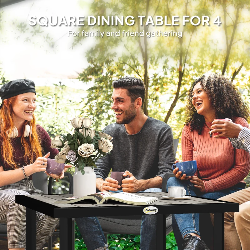 Best Square Garden Dining Table with 5.4cm Parasol Hole, Slatted Top, Metal Frame, 86 x 86 x 71 cm, Light Grey - Image 4