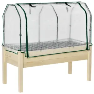 Best Raised Garden Bed Outdoor Elevated Wood Planter Box w/ PE Cover, Natural