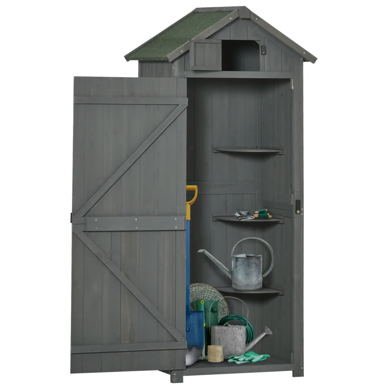 Best Wooden Garden Shed, Utility Outdoor Small Shed with Lockable Double Doors, Shelves and Roof Hatch, Grey