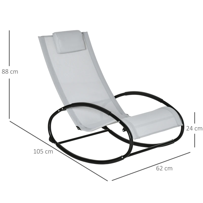 Best Outdoor Rocking Chair Sun Lounger Recliner Rocker with Texteline Fabric Patio Garden Relaxer with Pillow Grey - Image 3