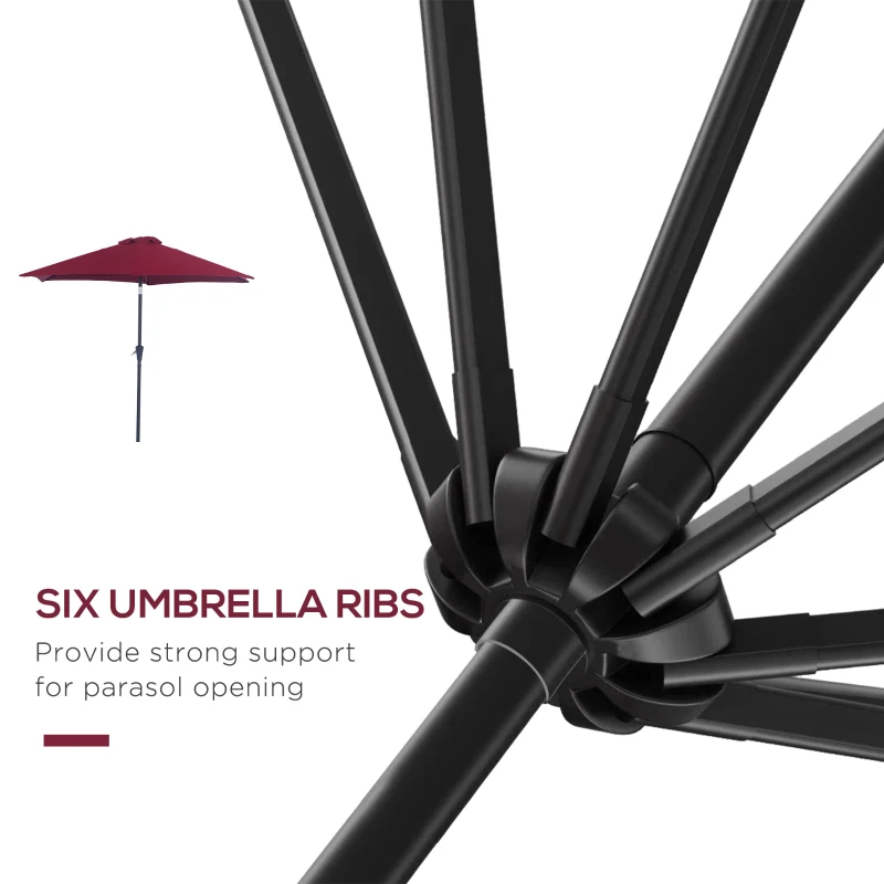 Best 2.6M Garden Parasol Umbrella with Tilt and Crank, Outdoor Sun Parasol Sunshade Shelter with Aluminium Frame, Wine Red - Image 8
