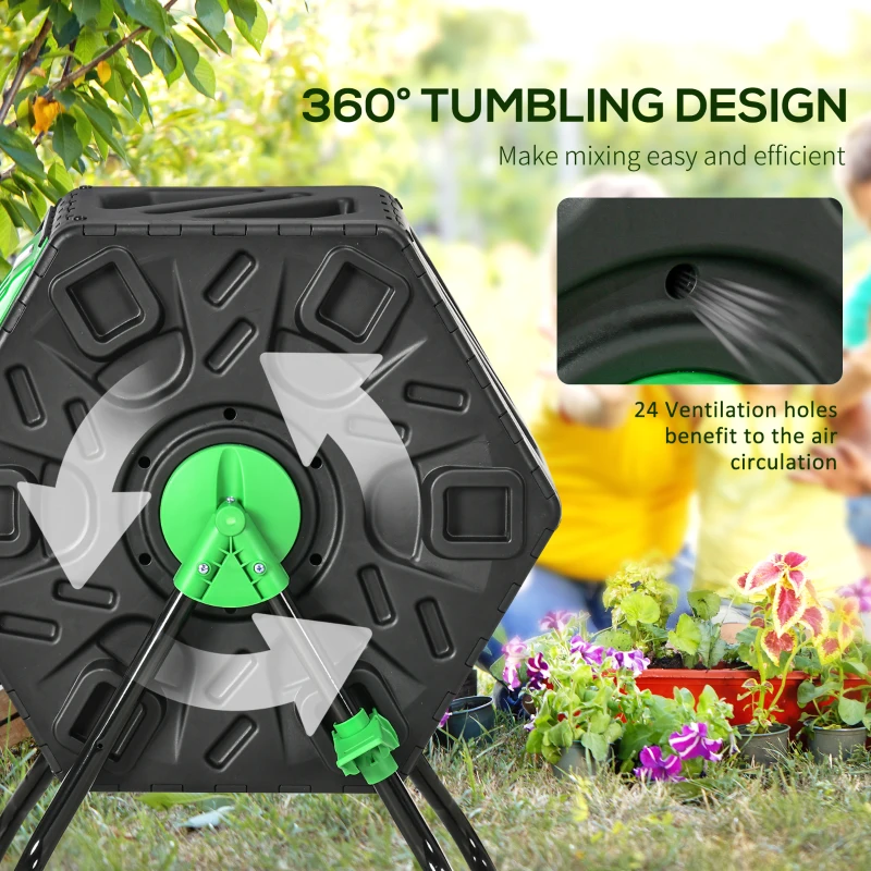 Best 65L Garden Compost Bin, Single Chamber Rotating Composter, Compost Maker with 24 Ventilation Openings and Steel Legs - Image 5