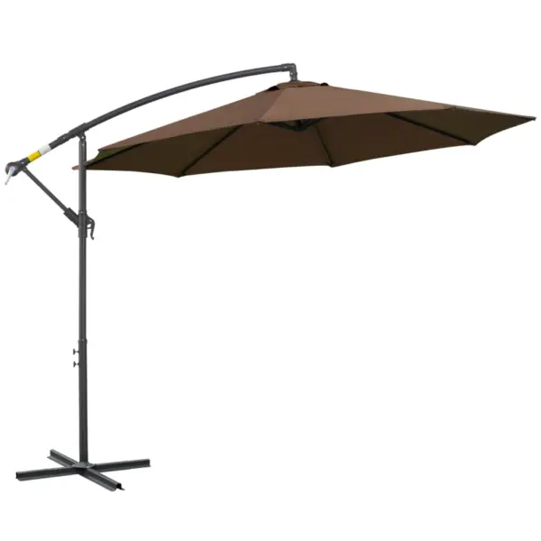 Best 2.45m Overhanging Cantilever Parasol, Heavy Duty Waterproof Garden Umbrella with Cross Base, Brown