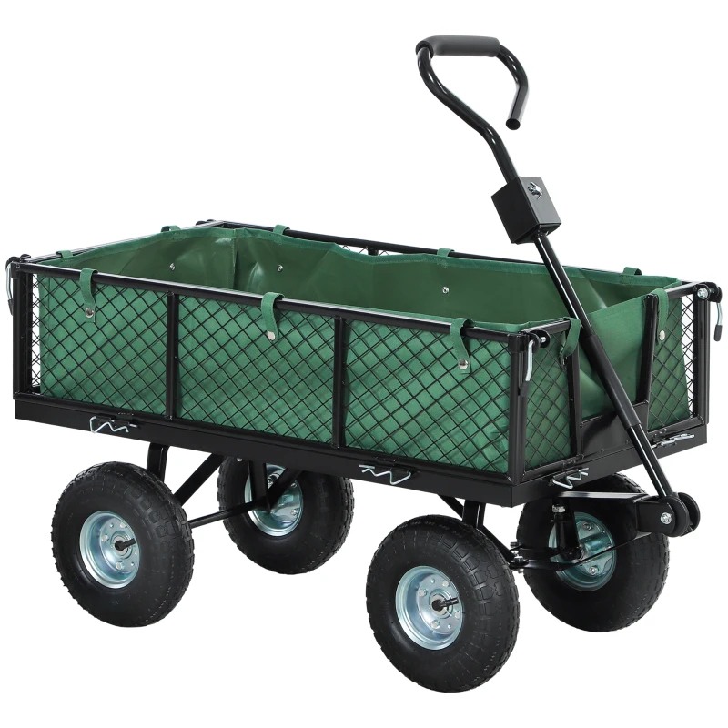 Best 114L Steel Frame Garden Cart Trolley - Green
